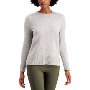 Charter Club Long-Sleeve Crewneck Sweater Silver Tin Heather XL